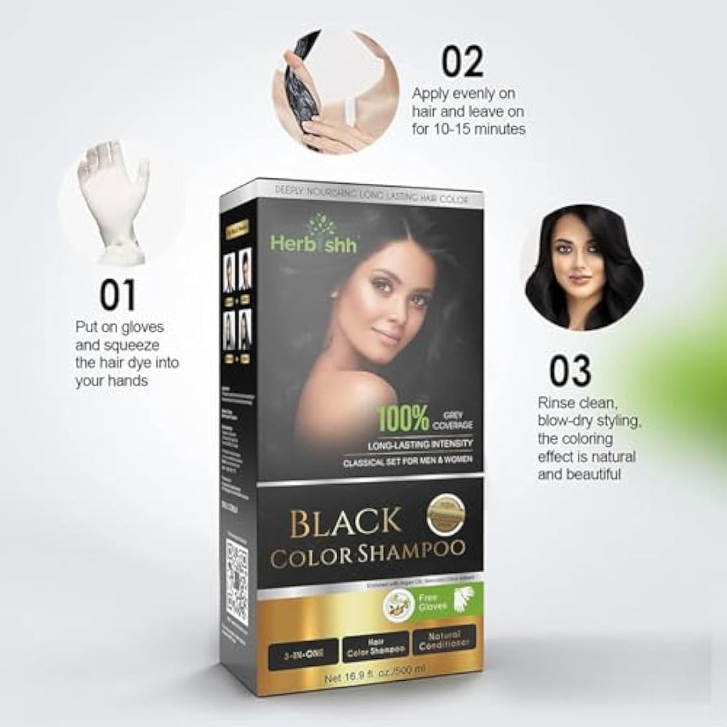 Herbishh Black Hair Color Shampoo 2-Pack with Argan Intense Hair Mask