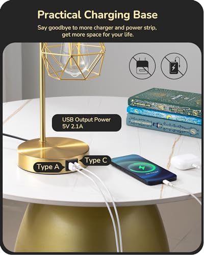 EDISHINE Dimmable Bedside Lamps Set of 2 | Gold Industrial Touch Lamps