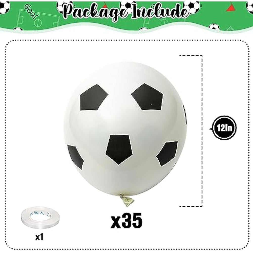 35 Pcs Football Balloons – 12 Inch Black & White Latex Party Decor