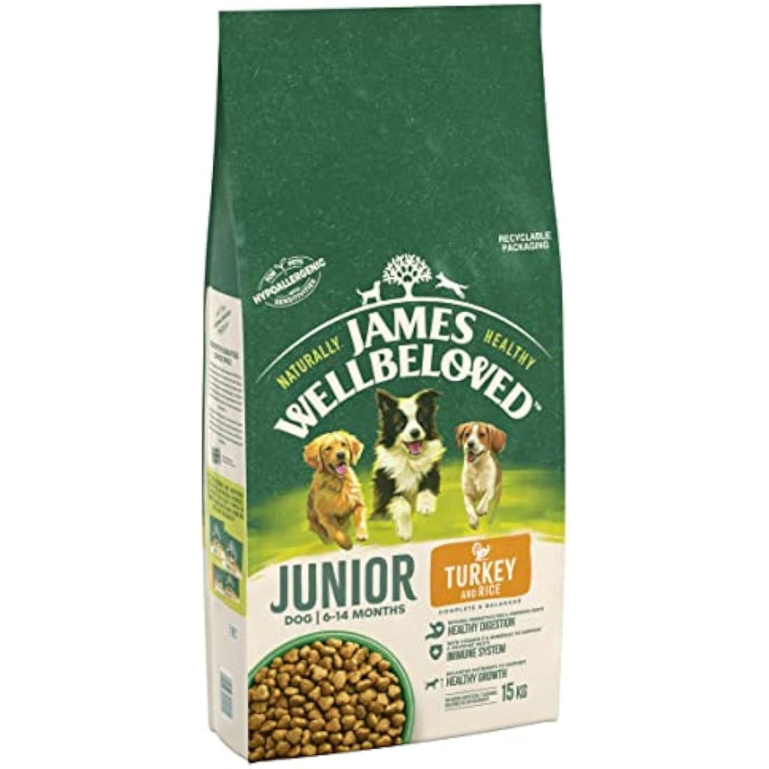 James Wellbeloved Junior Turkey & Rice Hypoallergenic Dog Food - 15kg