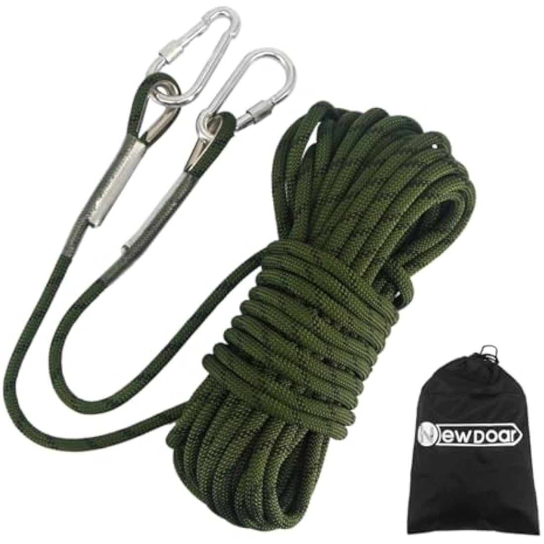 NewDoar 10mm Static Climbing Rope – 18KN Safety Cord with 2 Carabiners