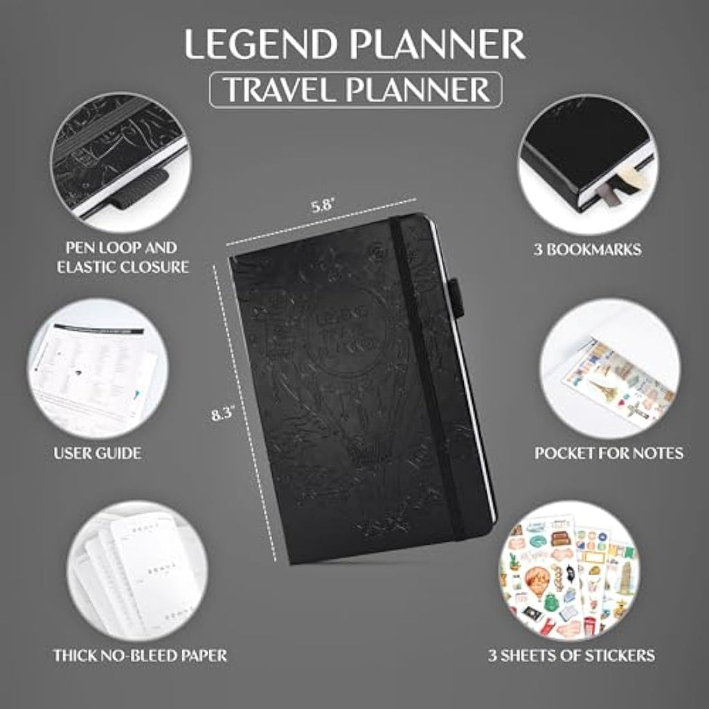 Legend Travel Planner – A5 Eco-Leather Vacation Itinerary & Journal, Black