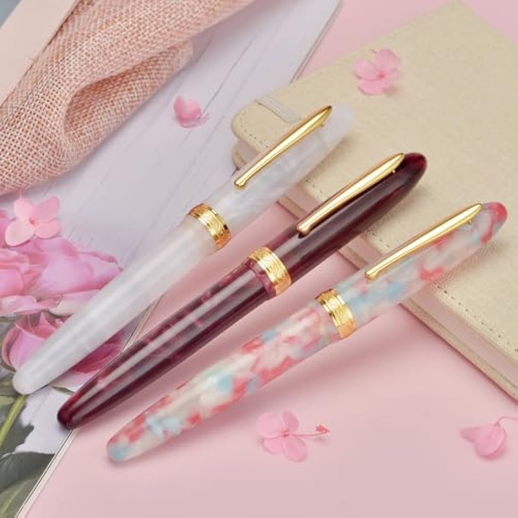 Hong Dian N9 Fountain Pen | Wine Red Acrylic with Long Leaf Medium Nib
