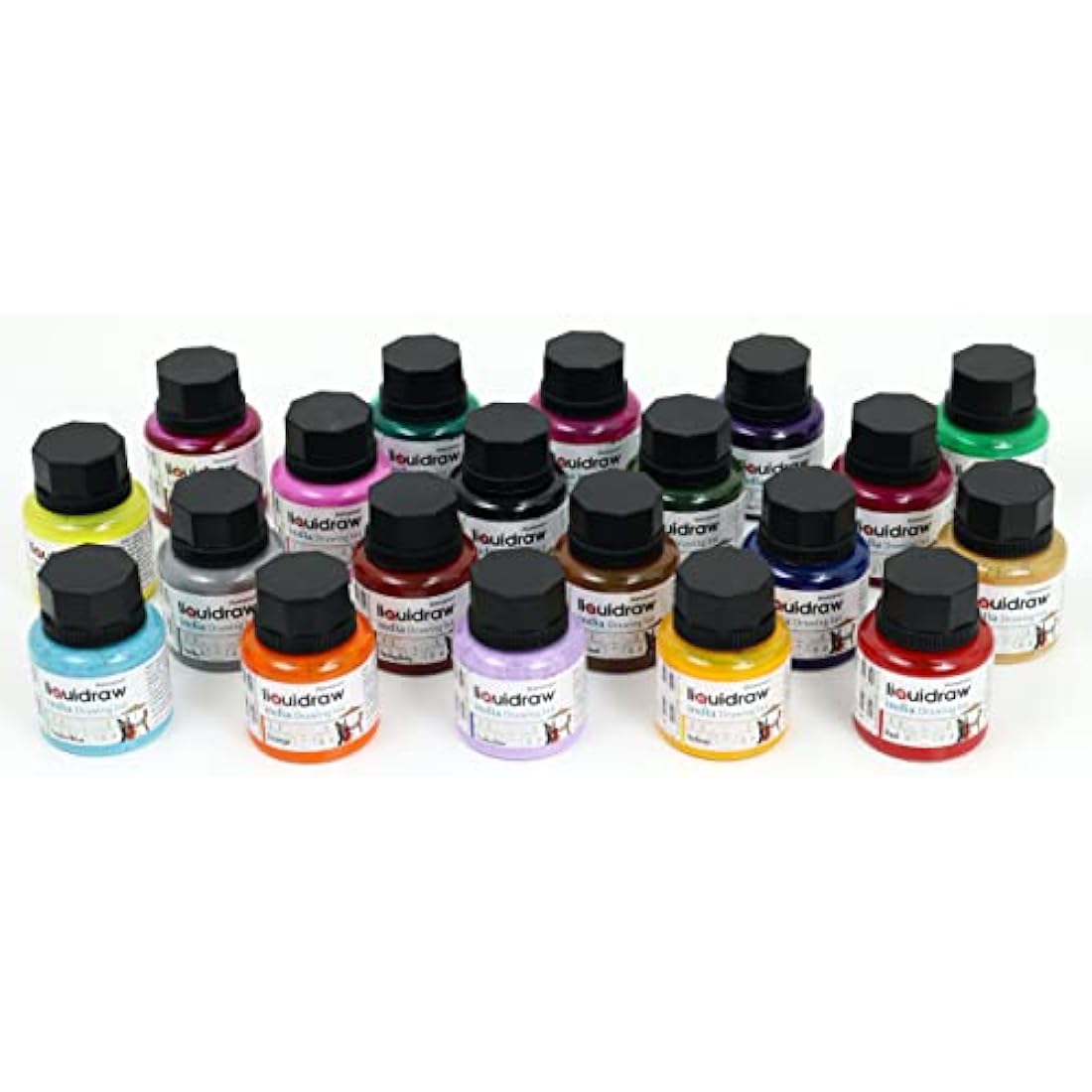 Liquidraw Coloured Drawing Ink Set – 20 Assorted Waterproof Indian Inks