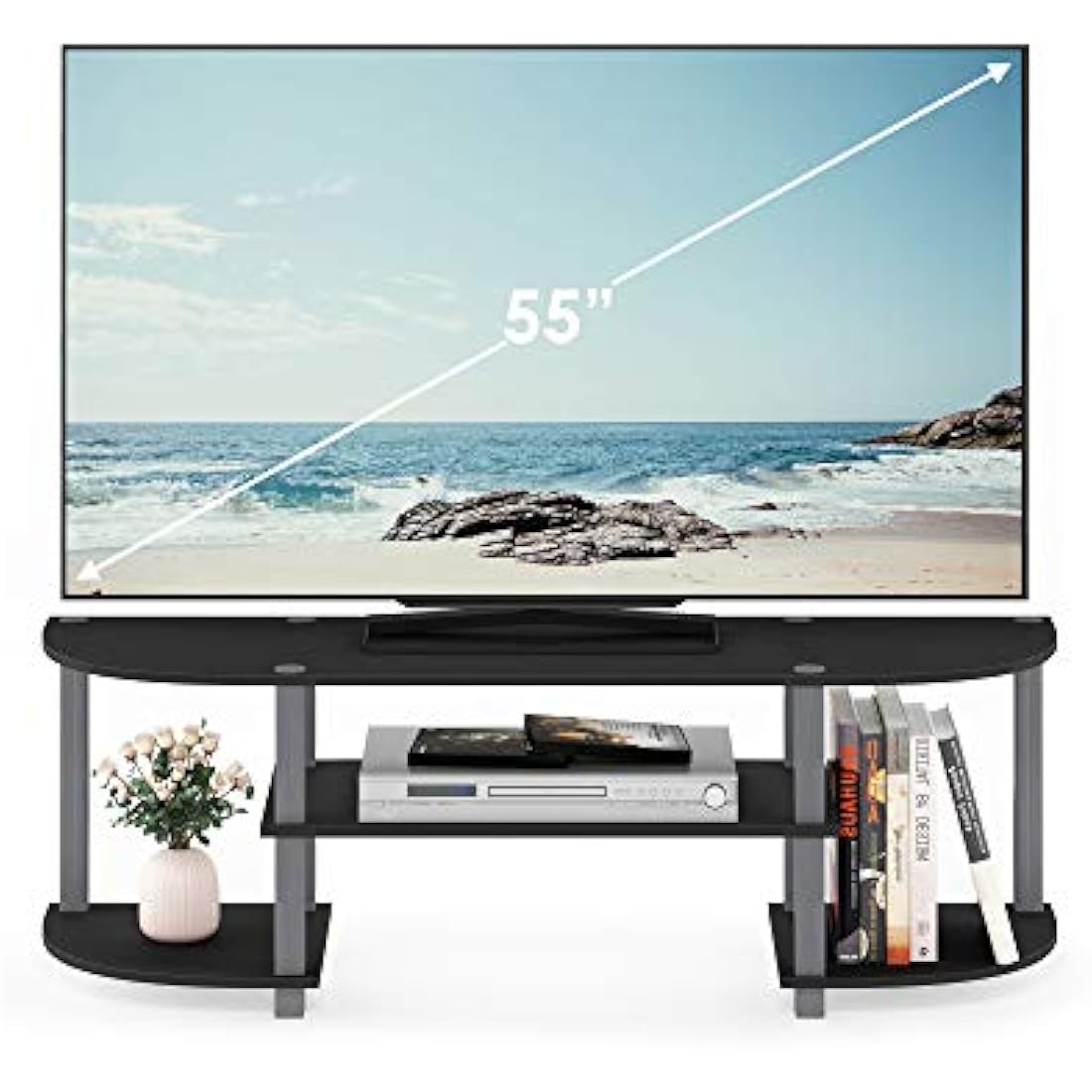 Furinno Wide TV Stand for 55 Inch TV – Modern Media Console, Black/Grey