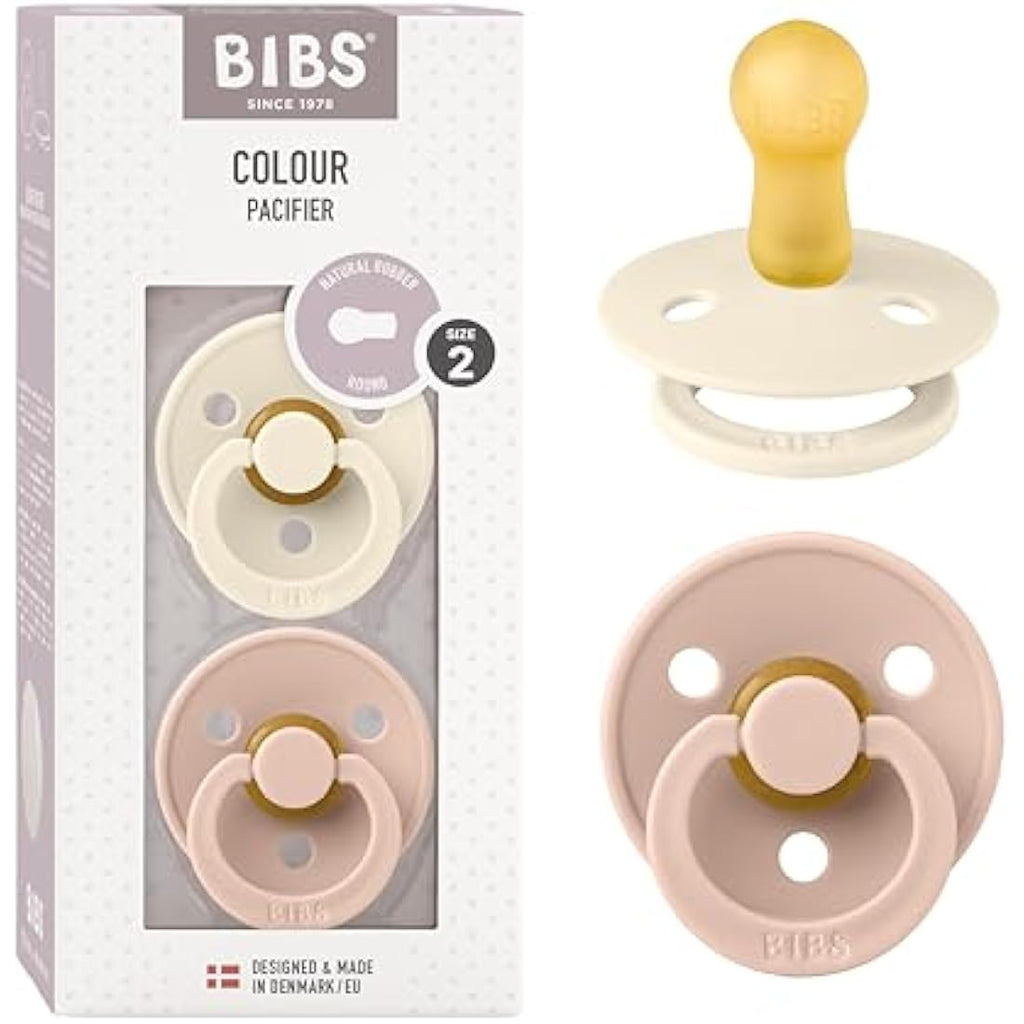 BIBS Colour Pacifier 2-Pack | Natural Rubber Latex | Ivory/Blush, Size 2