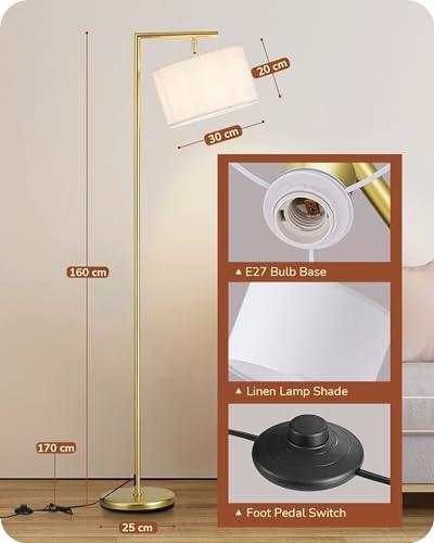 EDISHINE LED Floor Lamp – 63" Gold Standing Lamp with Adjustable Linen Shade