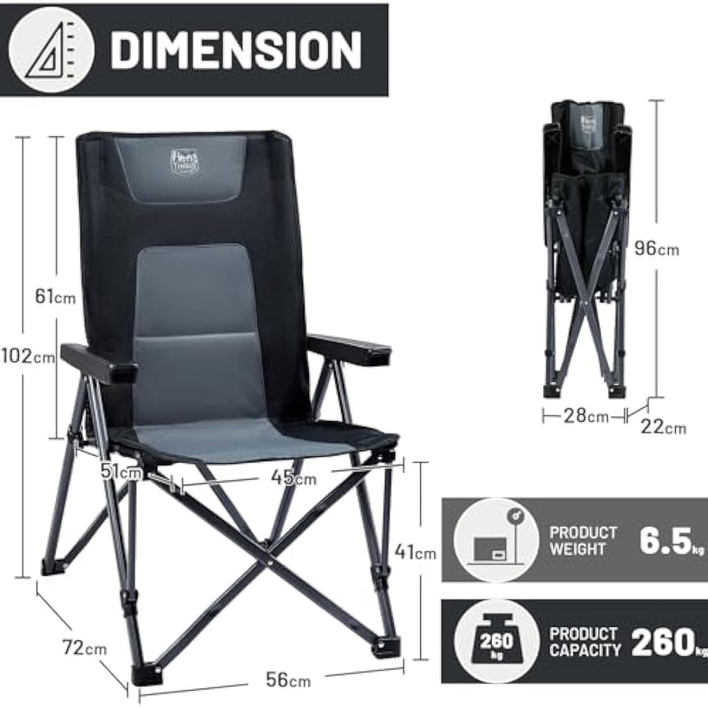 TIMBER RIDGE Heavy Duty Folding Camping Chair | 260kg Padded Recliner