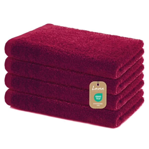 Lavea Set of 4 Cotton Hand Towels – 40x70 cm Soft & Oeko-Tex Certified