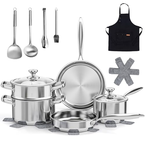 Tieplis 16-Piece Stainless Steel Cookware Set | Induction Pots and Pans