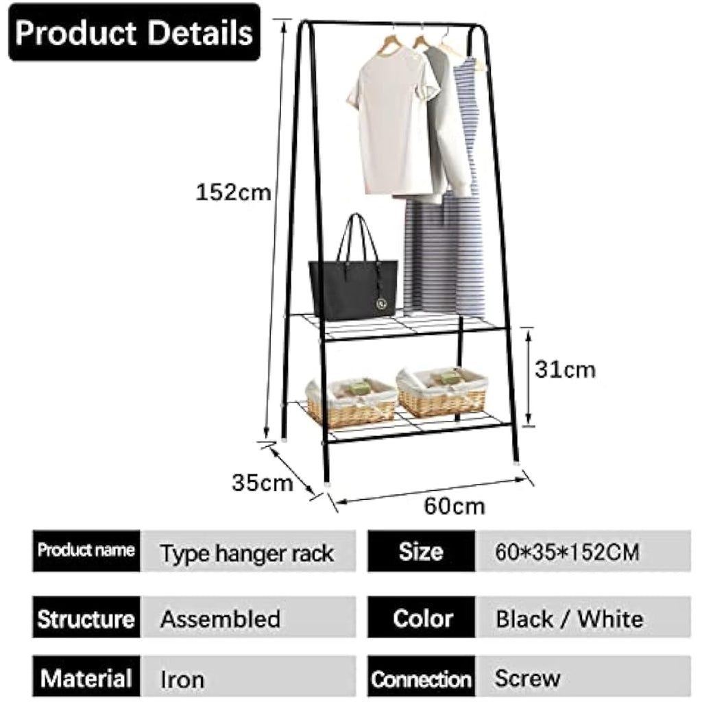 Metal Garment Rack – Heavy Duty Clothes Rail with Shelf, Black