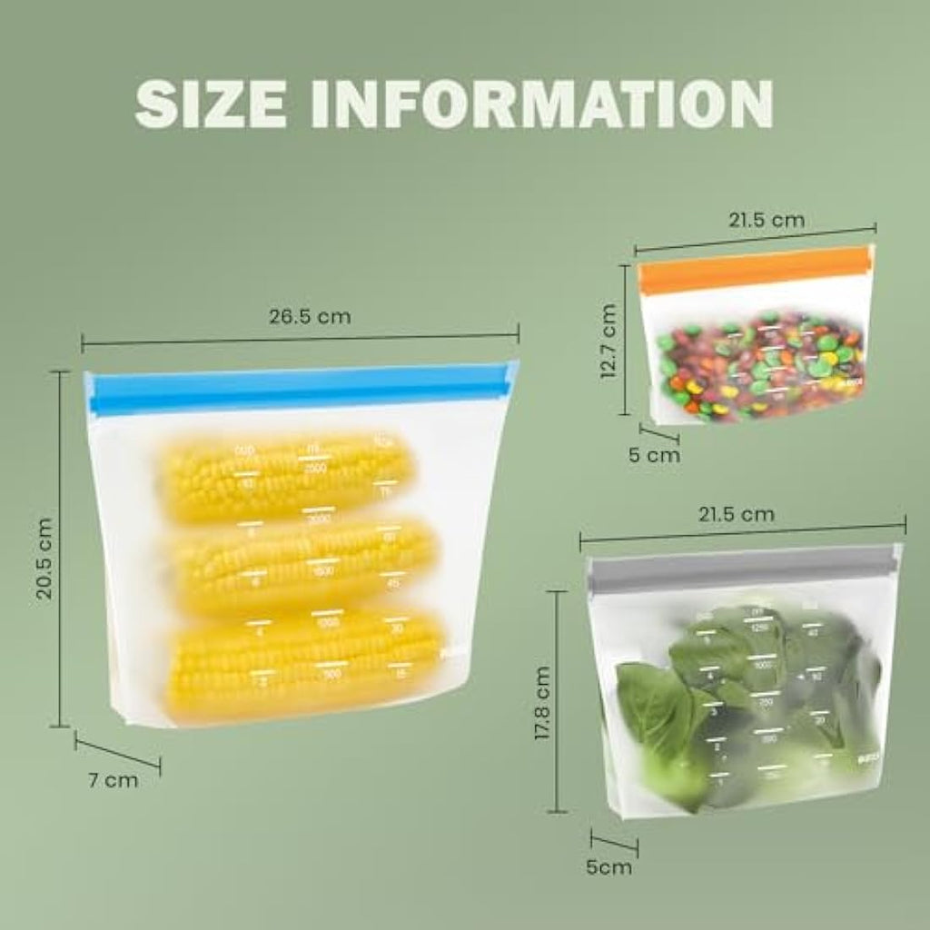 IDEATECH 20 Pack Reusable Freezer Bags – Leakproof PEVA Food Storage