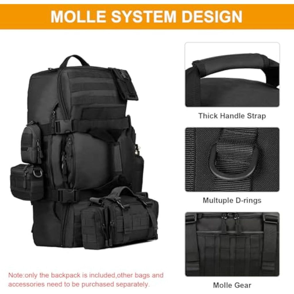 Huntvp 60L Tactical Military Backpack | 3-in-1 Molle Hiking Rucksack