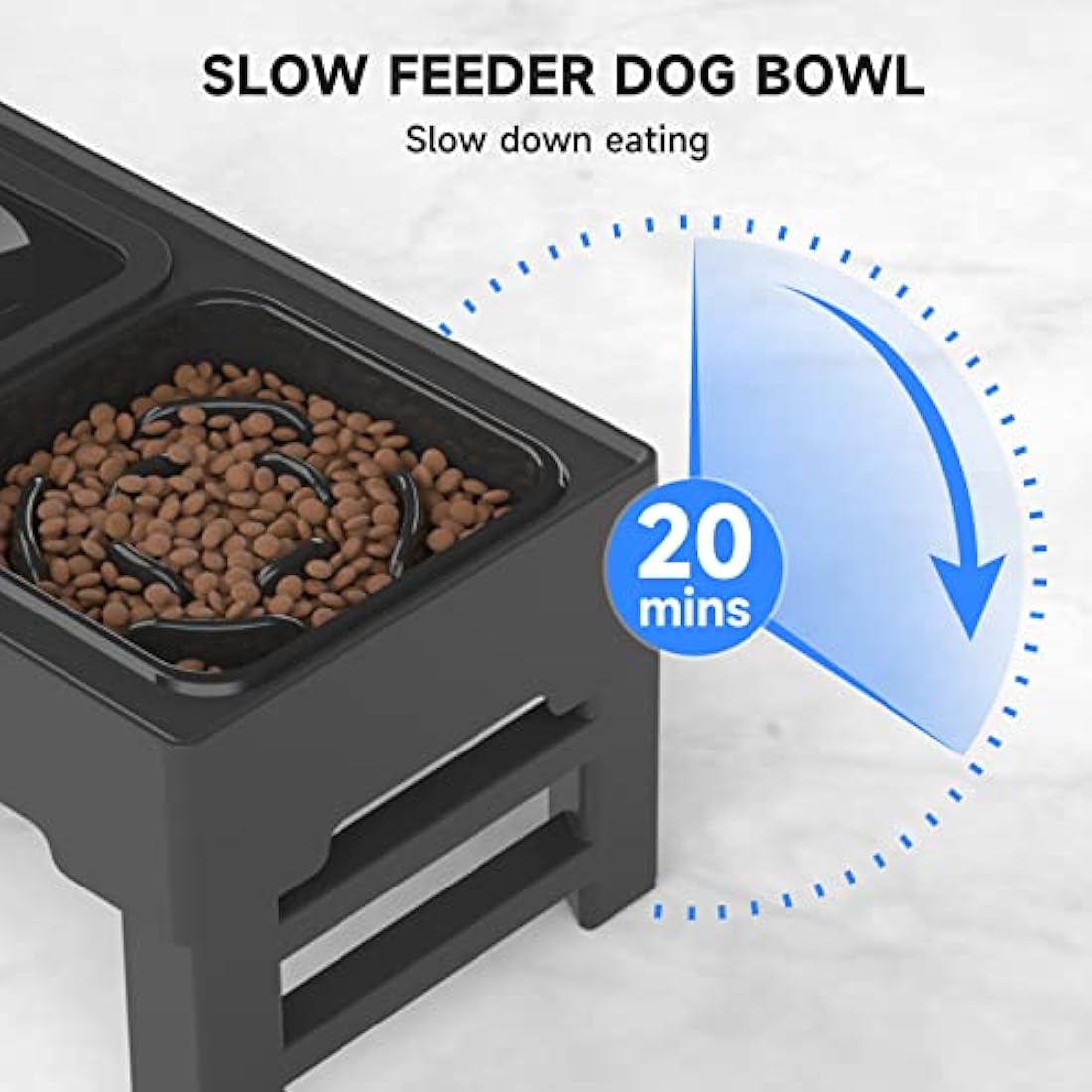 ELS PET Elevated Dog Bowl | 4 Height Adjustable Slow Feeder & No-Spill Water