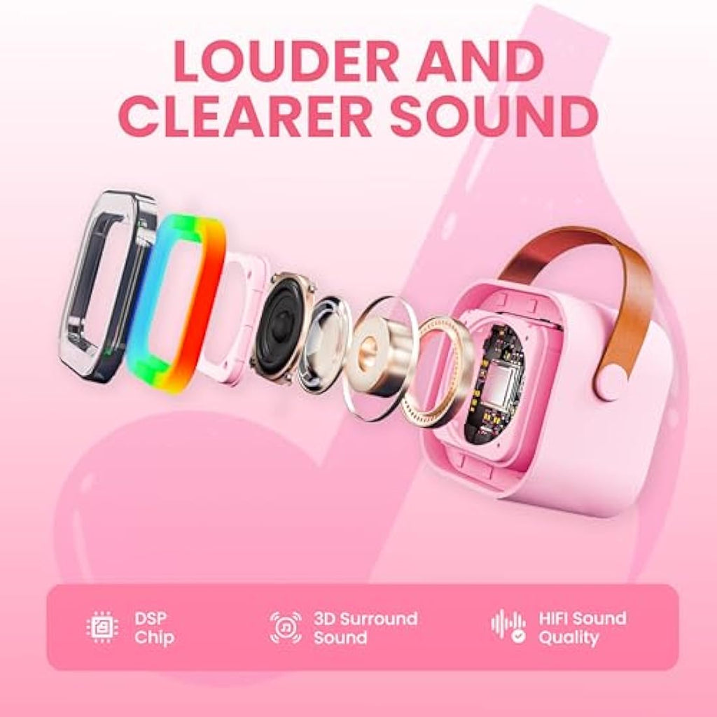 Ankuka Mini Karaoke Machine with 2 Wireless Microphones - Pink