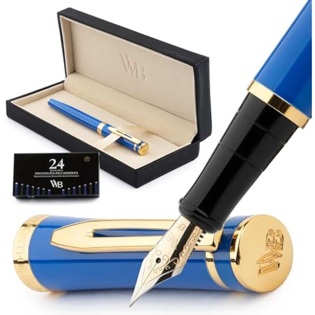 Wordsworth & Black Imperial Blue Fountain Pen Set - 18K Gilded EF Nib