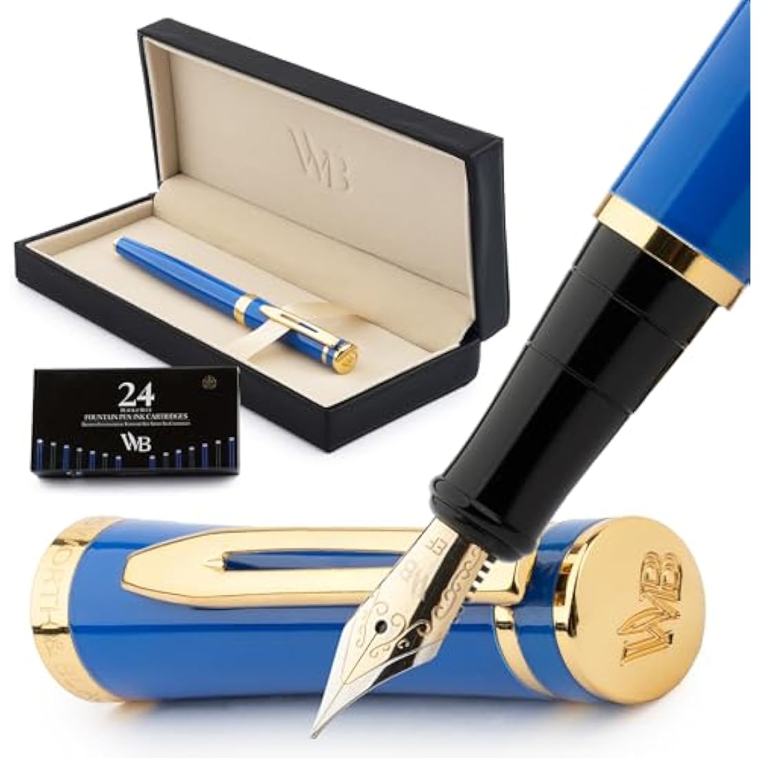 Wordsworth & Black Imperial Blue Fountain Pen Set - 18K Gilded EF Nib