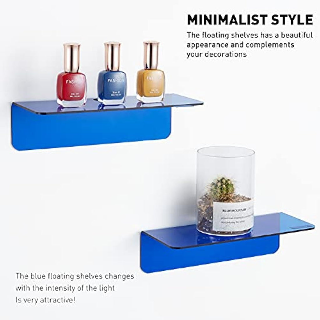 OAPRIRE Acrylic Floating Wall Shelves – No-Drill Small Shelf Set, Blue