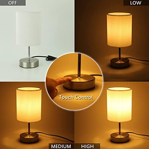 HSLighting Touch Control Bedside Lamps | 3-Way Dimmable LED Table Lamp 2-Pack