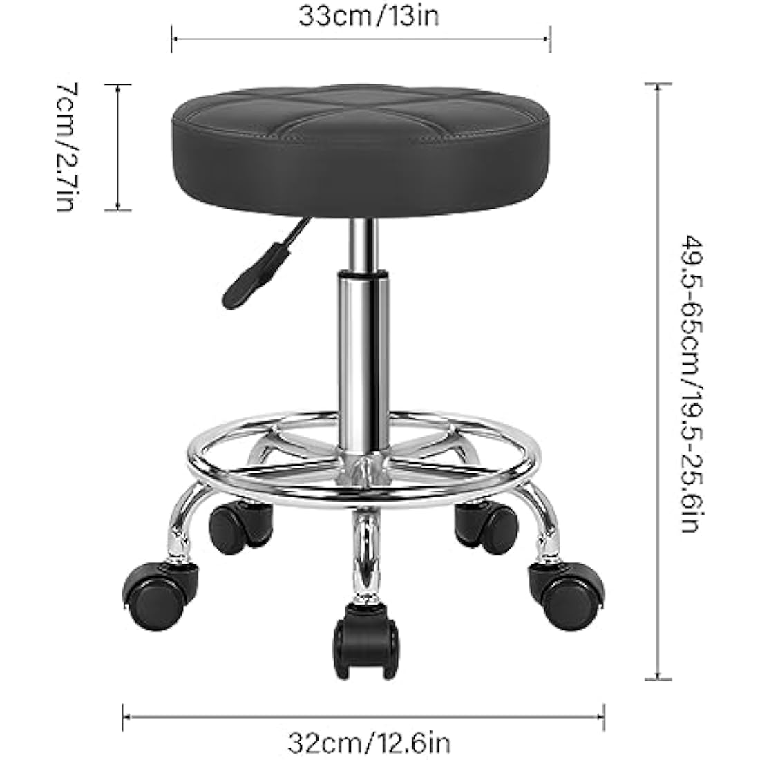 Jolof Store PU Leather Rolling Swivel Stool – Adjustable Height, Black