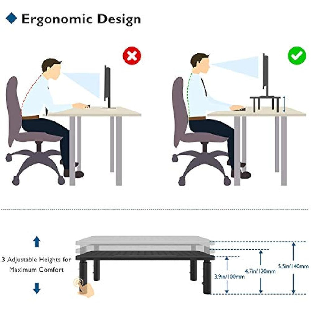 BONTEC Metal Monitor Stand | Height Adjustable Desk Riser (2 Pack)