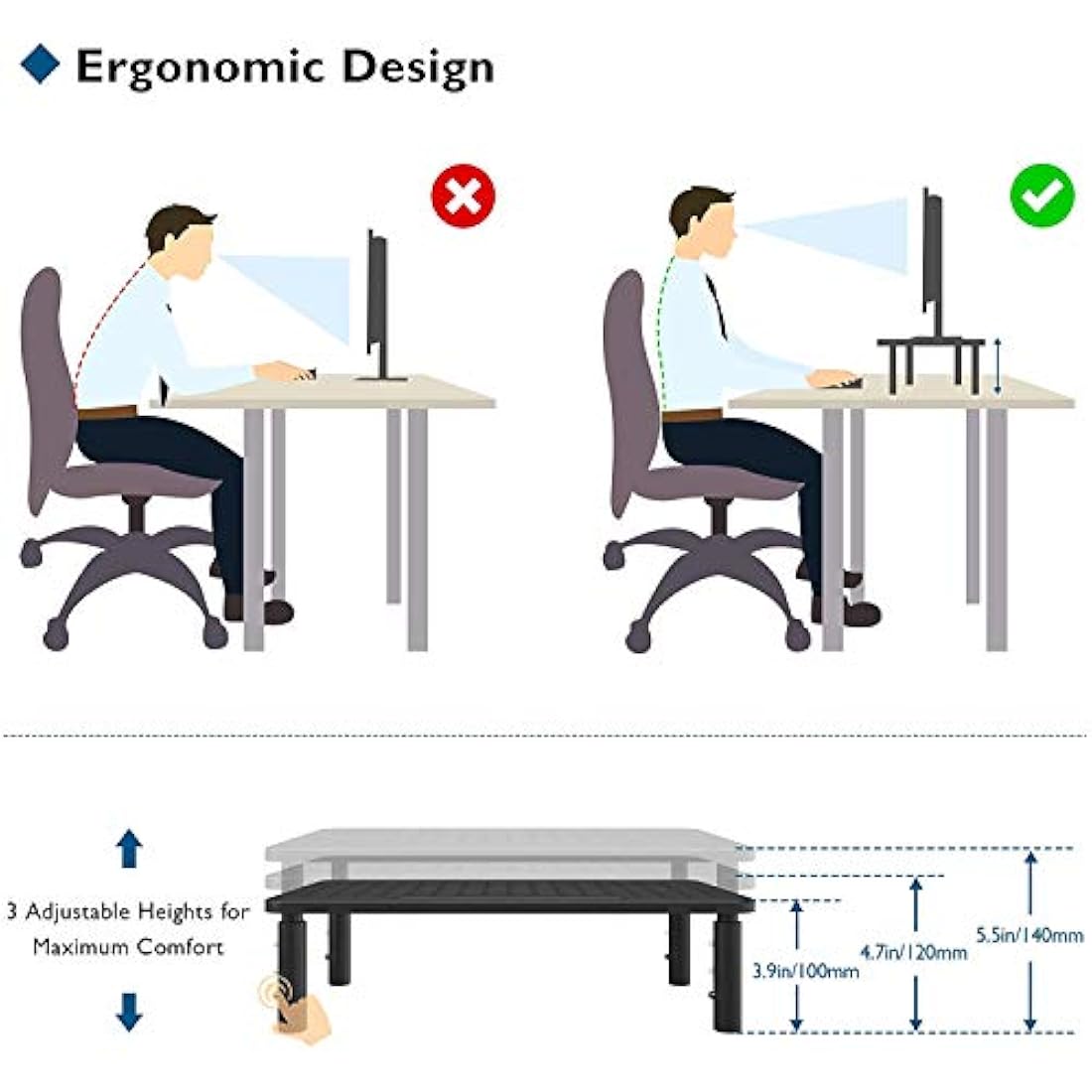 BONTEC Metal Monitor Stand | Height Adjustable Desk Riser (2 Pack)