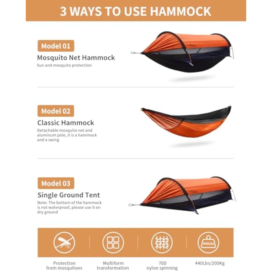 Jolof Store 3-in-1 Camping Hammock Tent with Mosquito Net & Sunshade