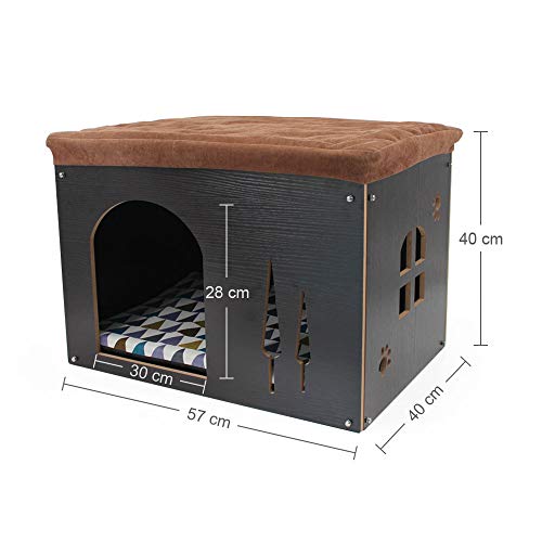 Foldable Wood Cat Cave House | 3-in-1 Pet Stool Ottoman
