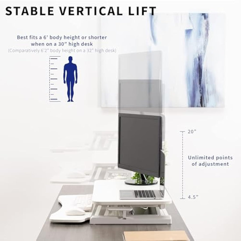 VIVO 81cm Height Adjustable Desk Converter | Dual Monitor Riser, White