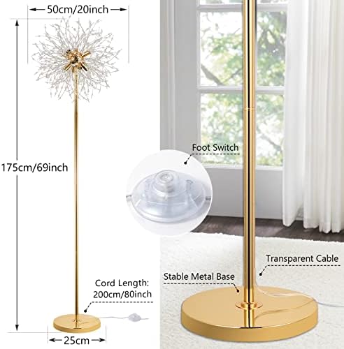 Rayofly Modern Golden Fireworks Crystal Floor Lamp | 8-Light G9 Standing Lamp