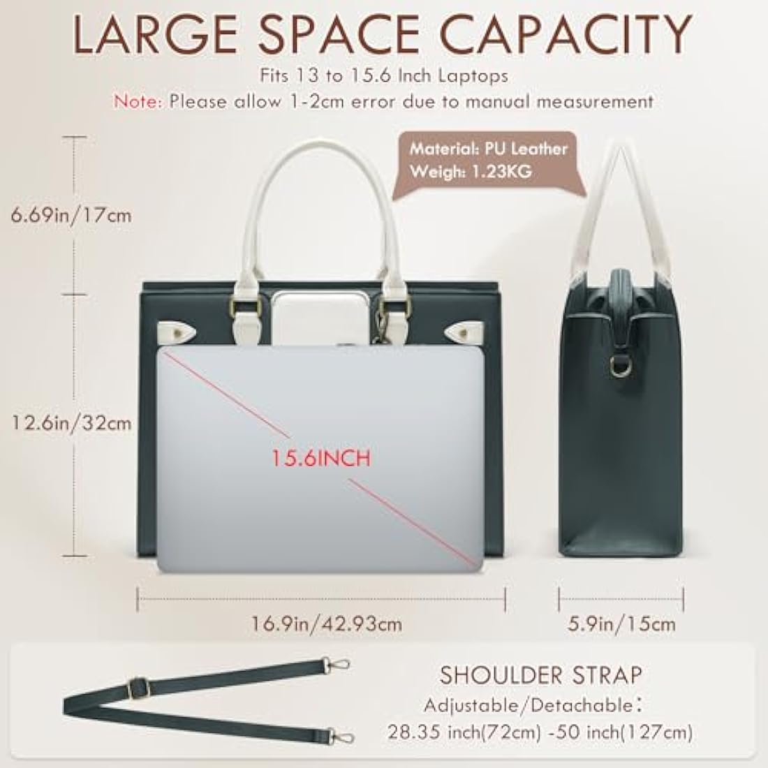 RAINSMORE 15.6 Inch Laptop Tote Bag – PU Leather Work Handbag for Women