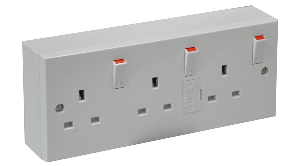 Triple Switched Wall Socket with Back Box - White Finish