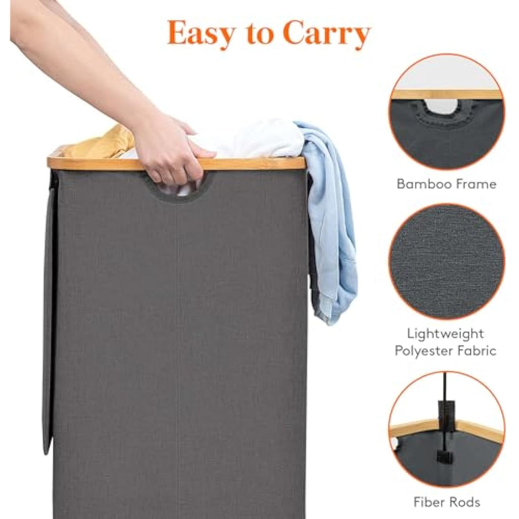 Lifewit 120L Laundry Basket with Lid | Foldable Bamboo Handle Hamper