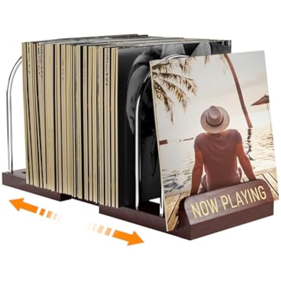 HULISEN Expandable Vinyl Record Storage – Wood Now Playing Album Stand