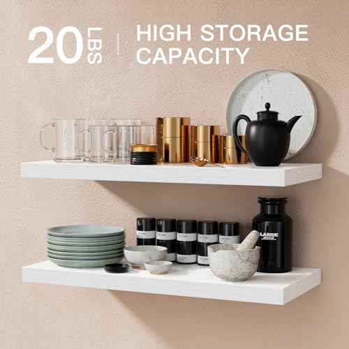STOREMIC White Floating Shelves – Set of 2 Modern 60cm MDF Wall Shelves