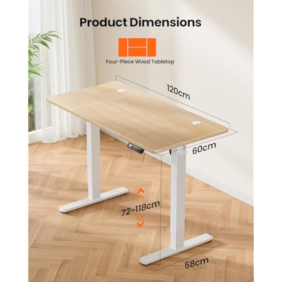 ErGear Electric Standing Desk – 120x60cm Height Adjustable Sit Stand Desk