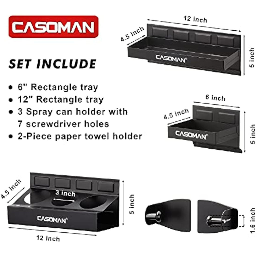 CASOMAN 4-Piece Magnetic Toolbox Shelf & Paper Towel Holder Set