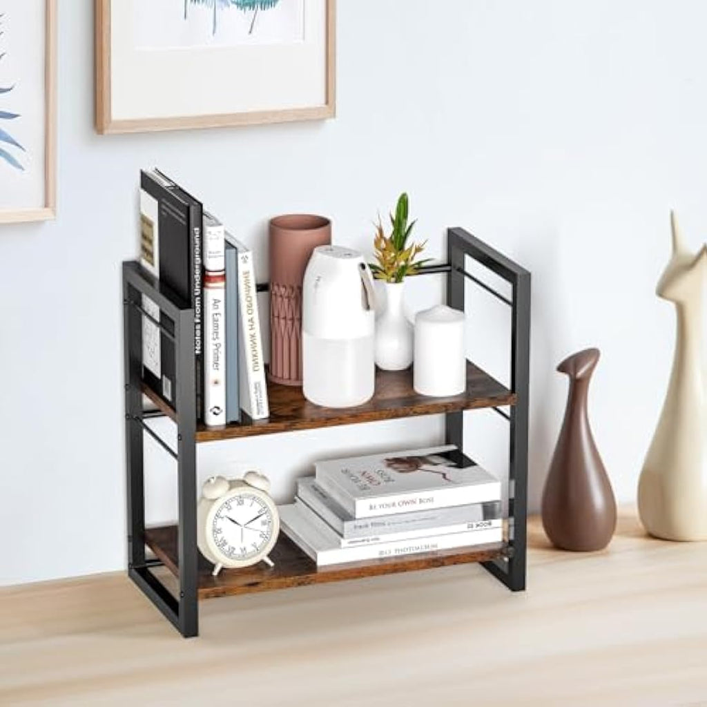 Wood Desktop Bookshelf – 2-Tier Office Desk Shelf Organizer
