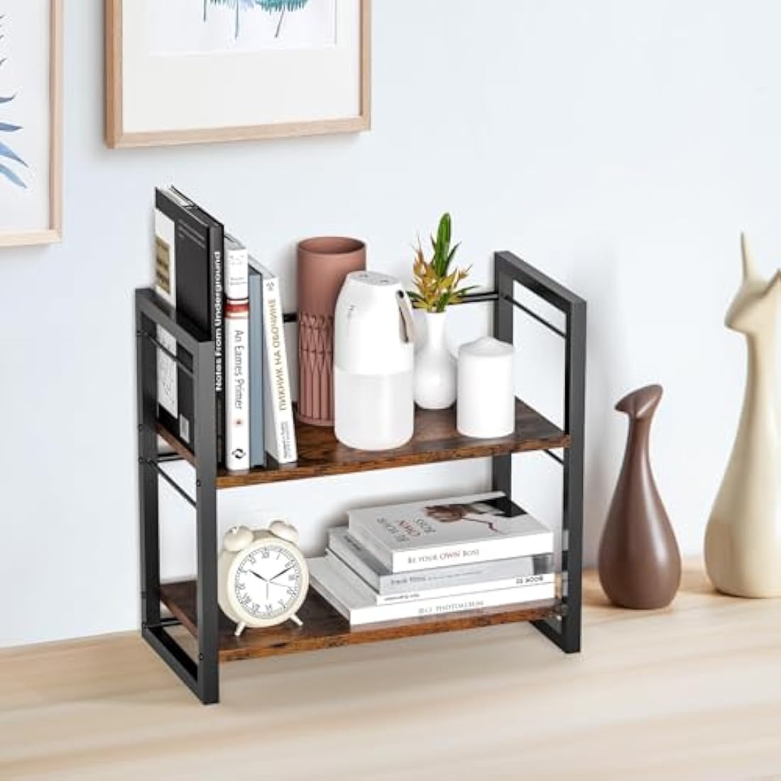 Wood Desktop Bookshelf – 2-Tier Office Desk Shelf Organizer