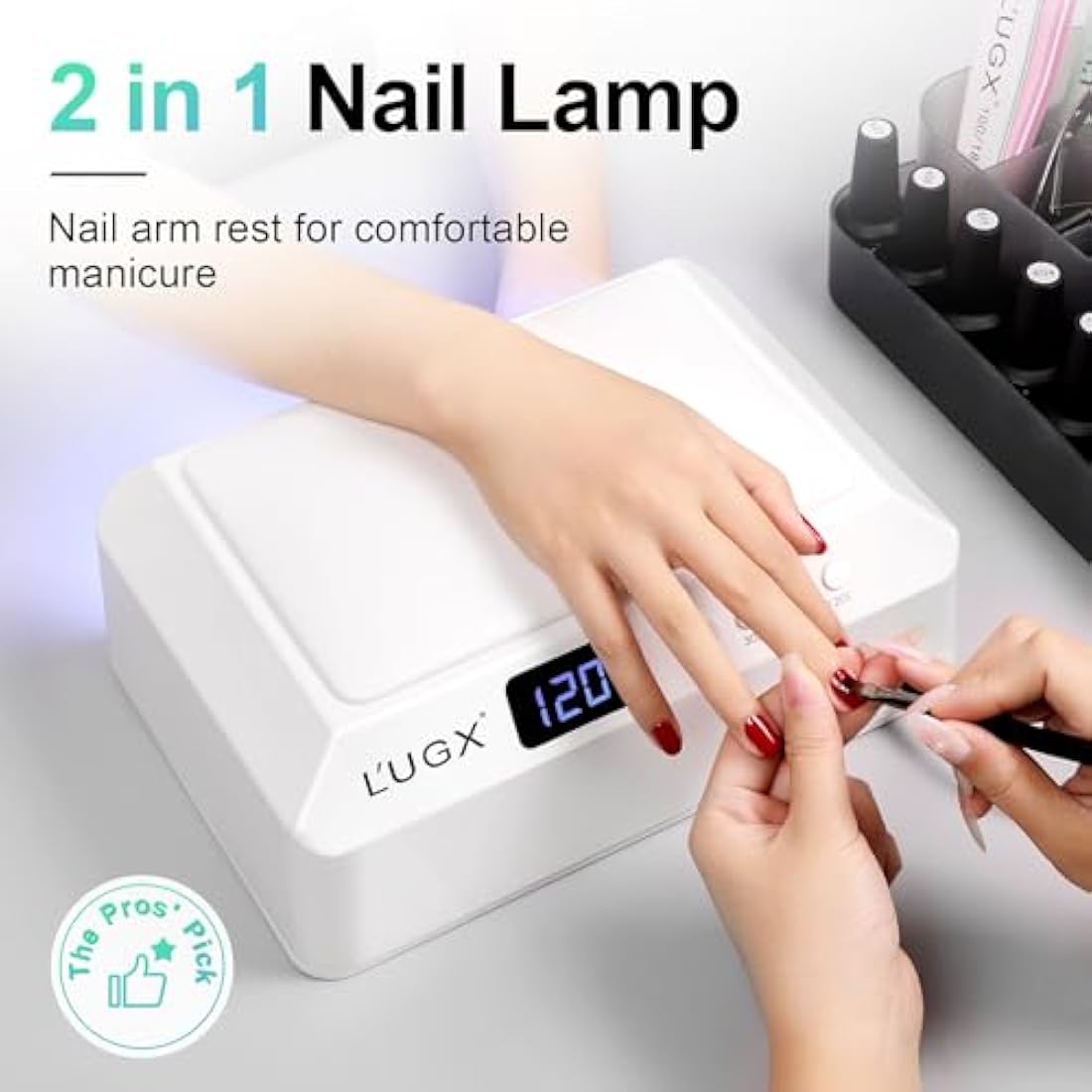 L'UGX 72W UV LED Nail Lamp with Arm Rest Pillow and Retractable Tray