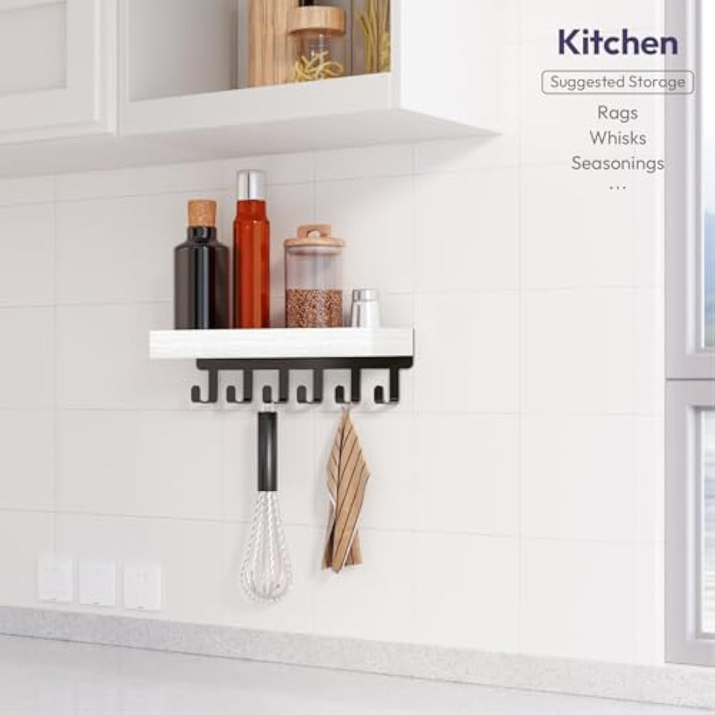 Wall Mounted Key Holder with Wood Tray and 6 Hooks