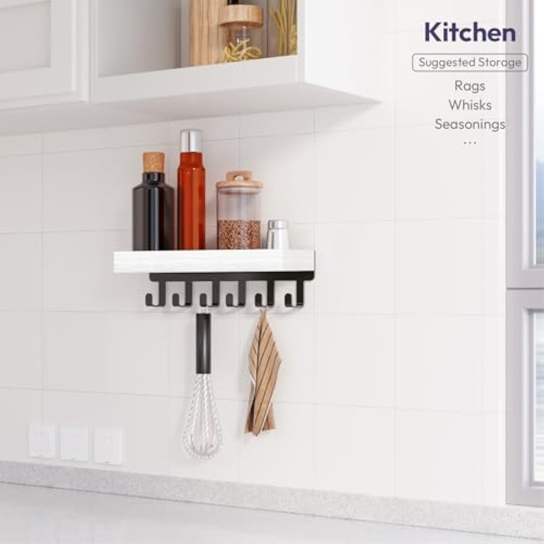 Wall Mounted Key Holder with Wood Tray and 6 Hooks