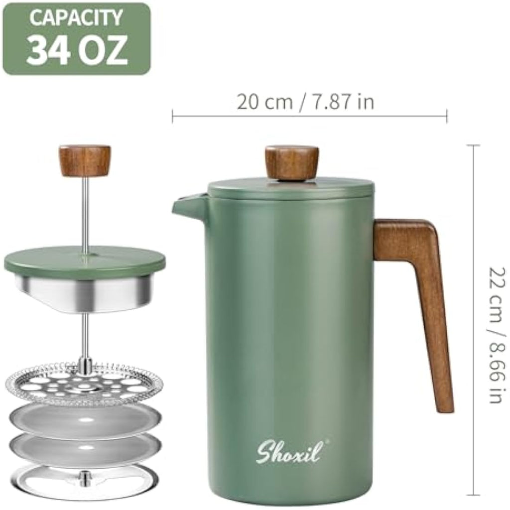 Jolof Store 34oz Stainless Steel French Press – Insulated Coffee Maker