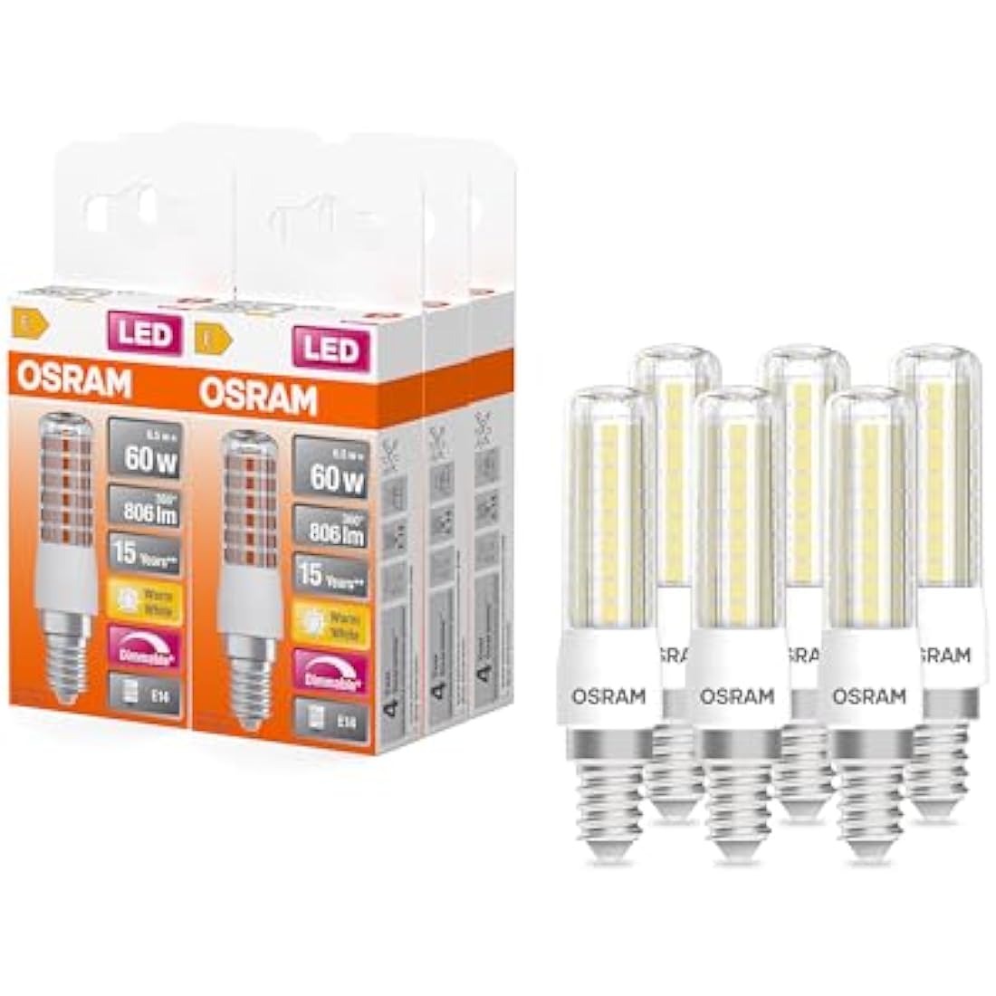 OSRAM LED Superstar T Slim E14 Dimmable Bulb, 60W Replacement, 6-Pack