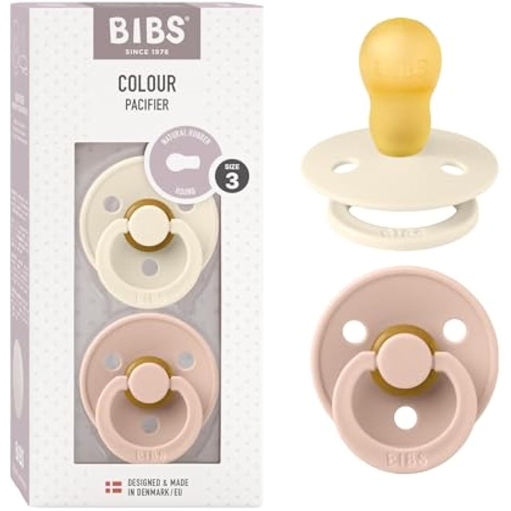 BIBS Colour Pacifier 2-Pack | Natural Rubber Latex | Size 3 Ivory/Blush