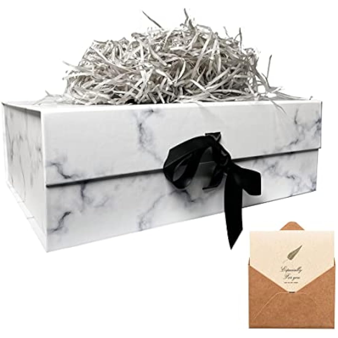 Large Marble Magnetic Gift Box with Ribbon – 33x26x11cm