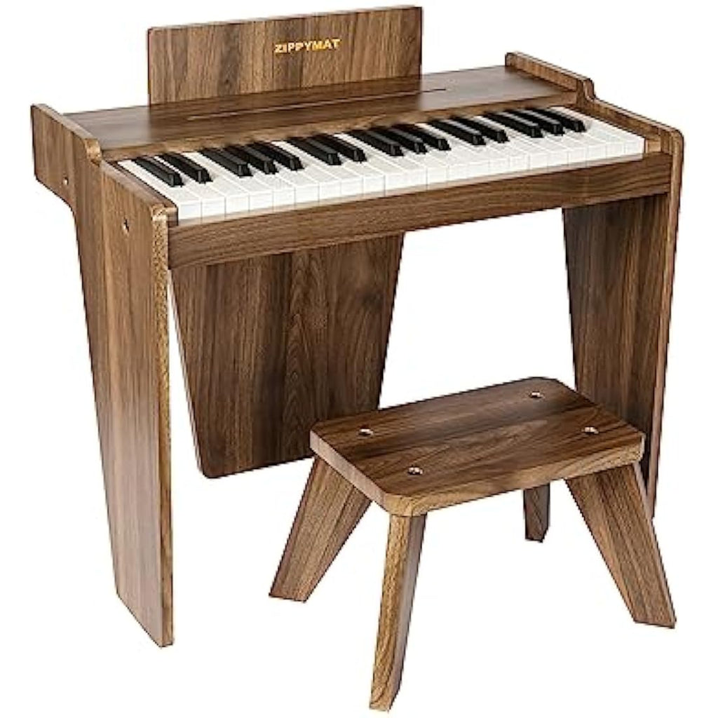 ZIPPY MAT Kids Piano Keyboard – 37 Keys Wooden Musical Toy, Walnut