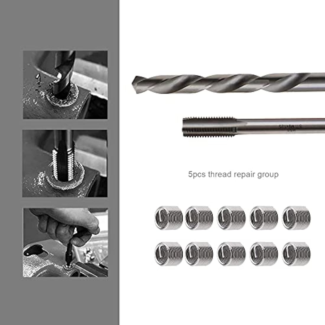 M9 x 1.25mm Metric Thread Repair Kit – 15pc Steel Tool Set