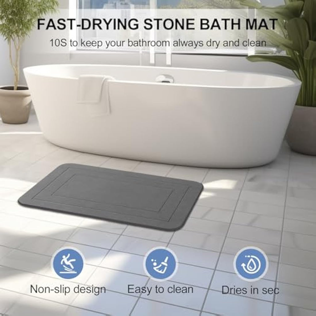 HUMIGA Diatomaceous Earth Stone Bath Mat - 2 Pack Non-Slip Grey, 24x15
