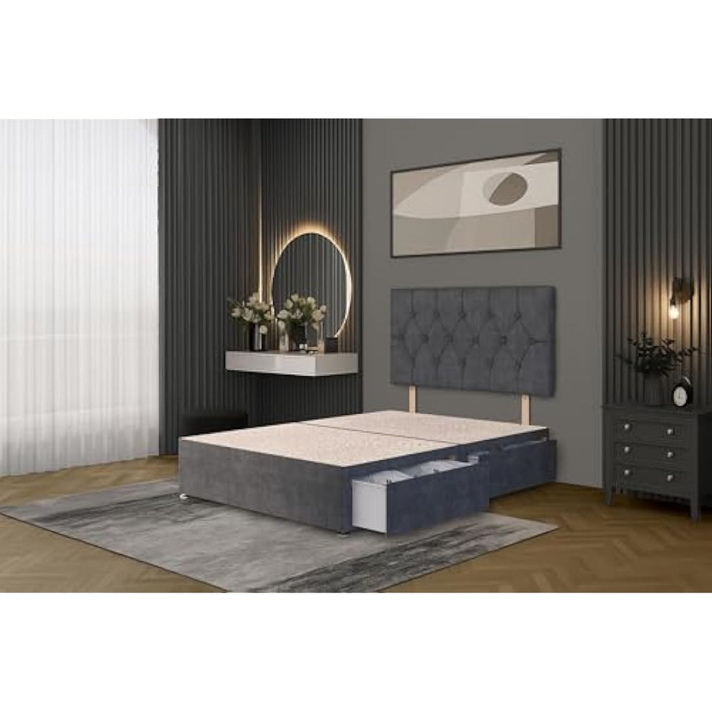 Charcoal Plush Fabric Divan Bed Base with Matching Headboard